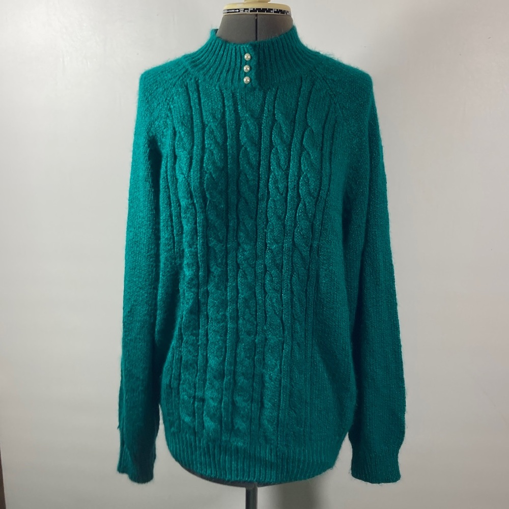 Karen Scott Sweater Women Size XL Teal Color Soft Comfy Cable Textured Knit
